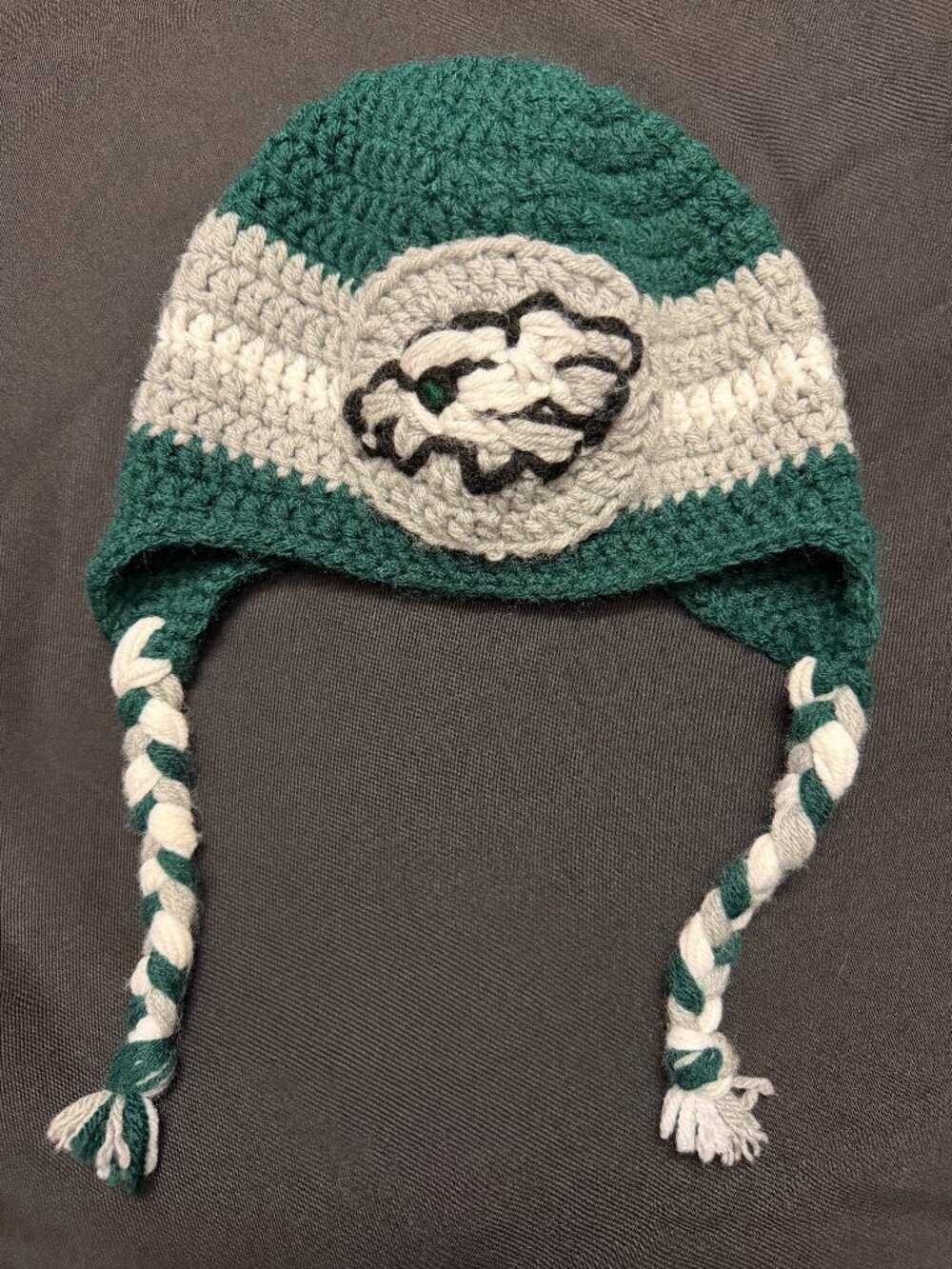 Handmade Crochet Philadelphia Eagles Baby Toddler Beanie Hat Earflaps Braids